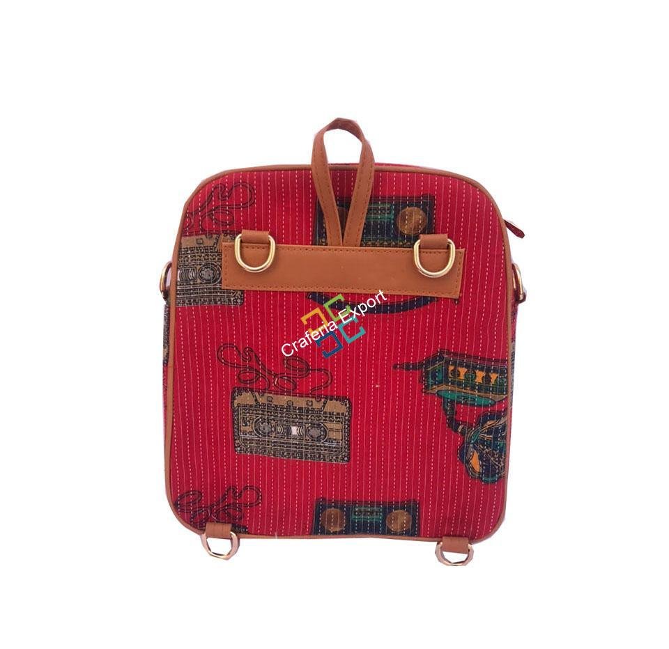 Ikkat printed backpack with cute classy pom pomp - Image 2