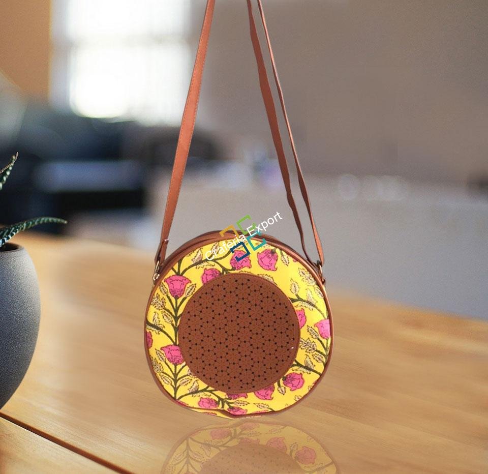 Round shaped ikkat printed cross-body bag / sling bag