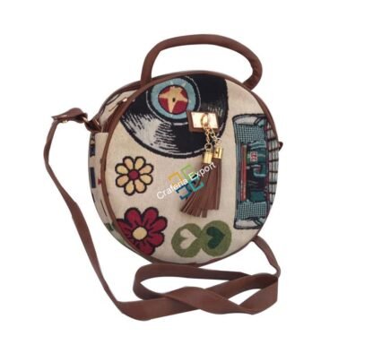 Stylish Round shape ikkat printed shoulder cross-body bag / sling bag - Image 3