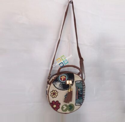 Stylish Round shape ikkat printed shoulder cross-body bag / sling bag - Image 4