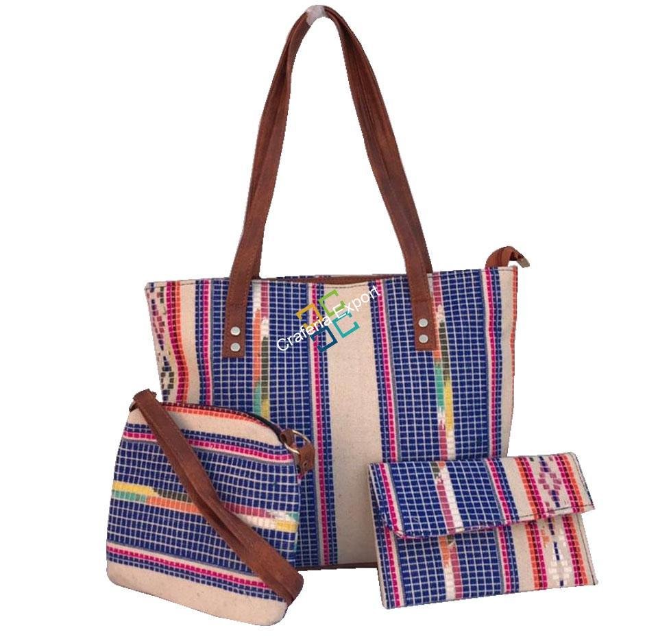 Ikkat Printed Combo tote handbags with clutch and sling bag (set of 3)