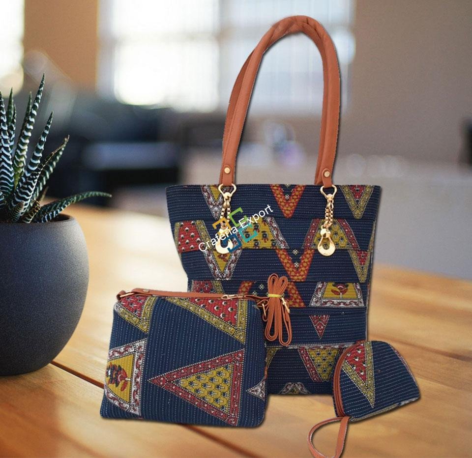 Jaipuri Printed Combo handbags with sling and hand pouch (set of 3)