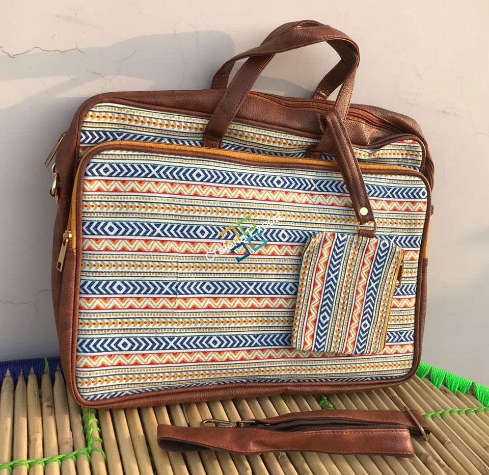 Trendy Ikkat Print Laptop Bags/Handbags With Mini Pouch For Women & Girls - Image 2