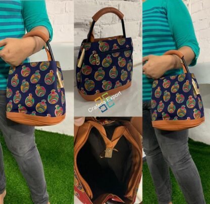 Beautiful Ikkat printed handheld handbags with handle - Image 2