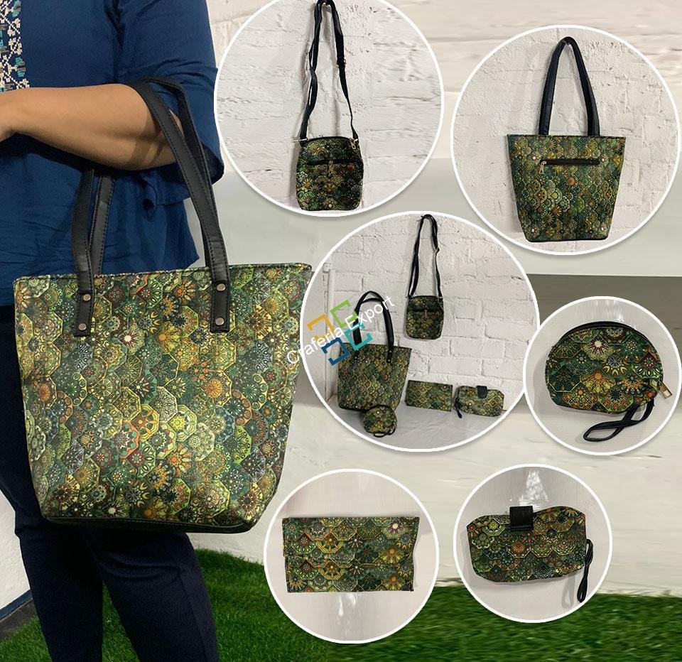 Printed Casual Tote Combo Handbag with set of 5 - Image 4