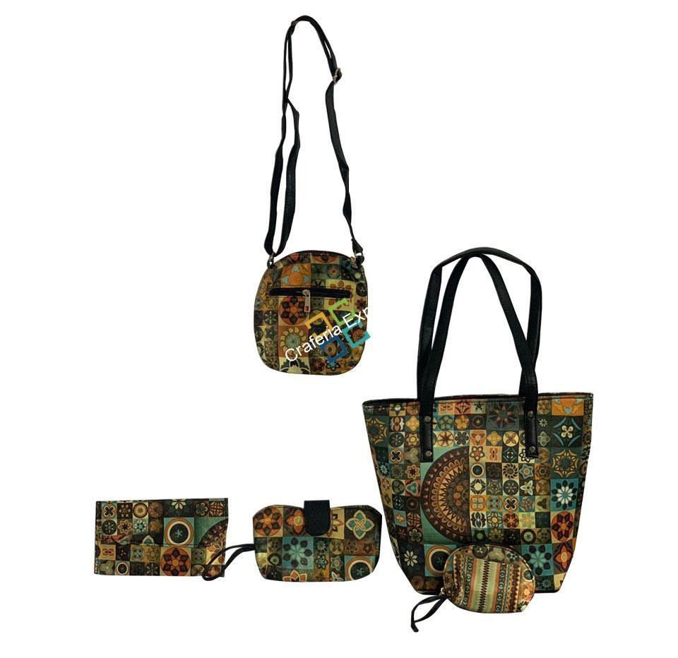 Printed Casual Tote Combo Handbag with set of 5
