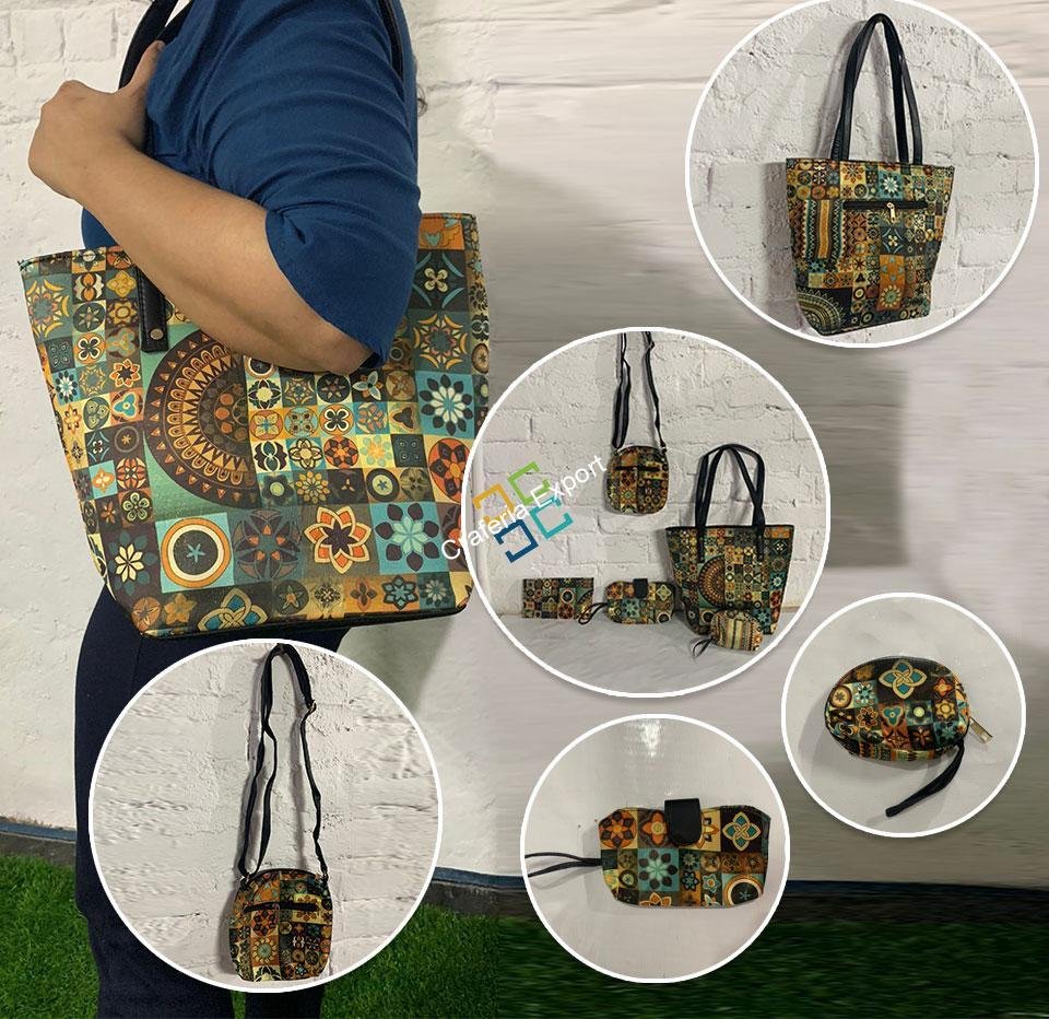 Printed Casual Tote Combo Handbag with set of 5 - Image 3