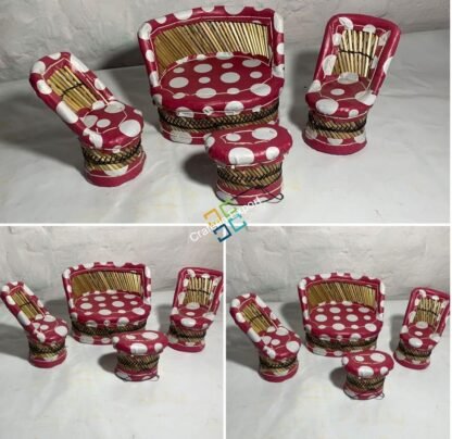 Bamboo Miniature Eco-Friendly Kids Sofa Set Toy for Playing | Decoration Sofa Set | Bamboo Toys Set Mudha chair table set for Showpieces (Set of 4) - Image 7