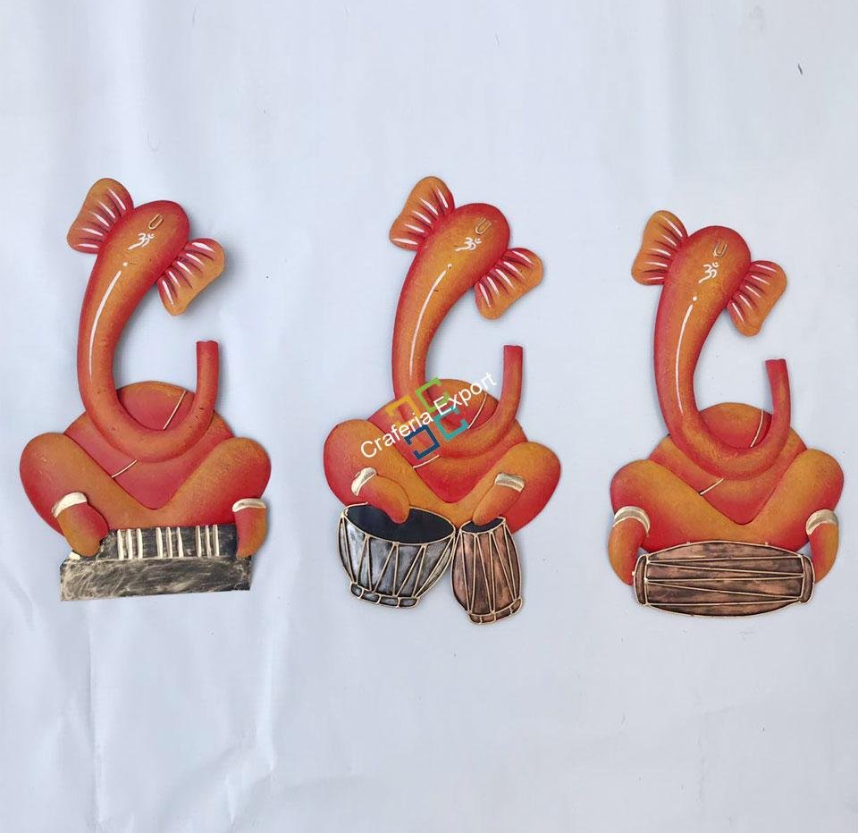 Antique Orange Ganesha Wall Hanging showpiece /Gifts ( Set of 2) - Image 2
