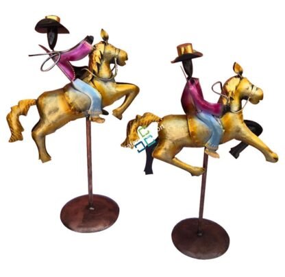 Vintage two cowboys on horse showpiece / table top  for interior decor - Image 2