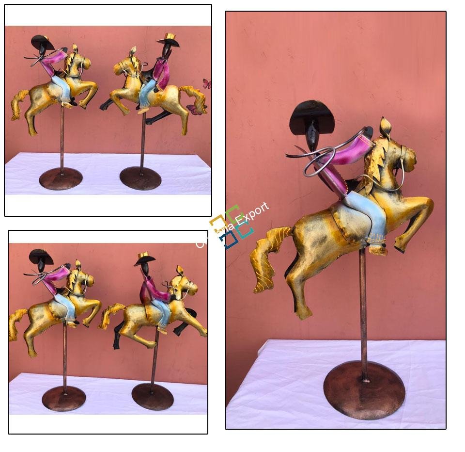 Vintage two cowboys on horse showpiece / table top for interior decor - Image 3