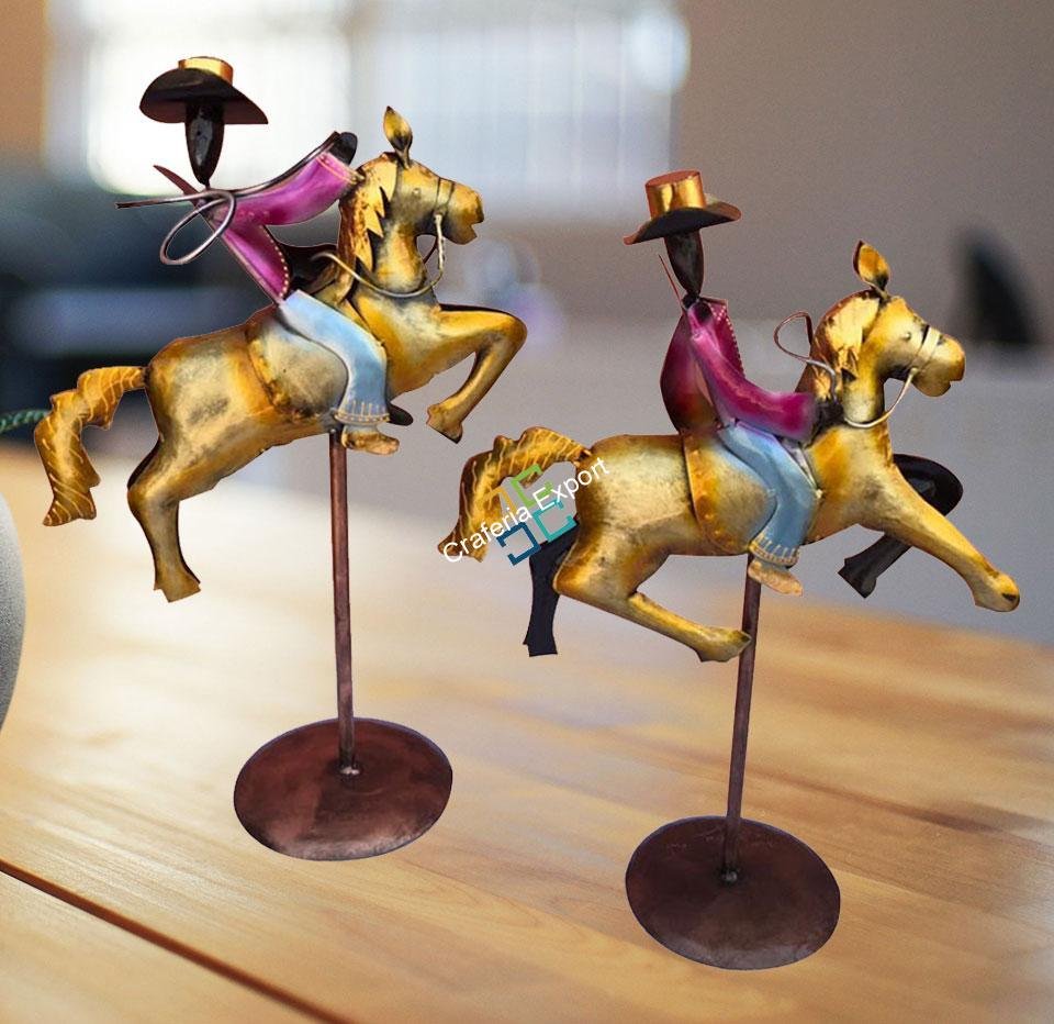 Vintage two cowboys on horse showpiece / table top for interior decor