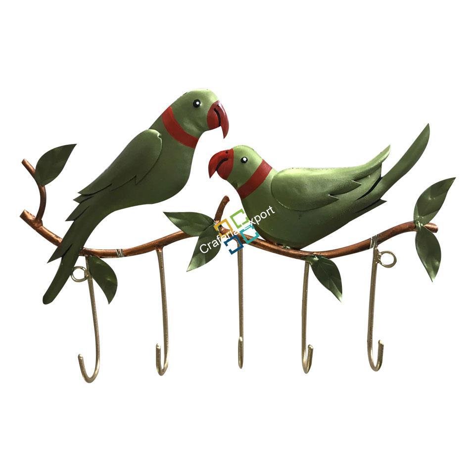 Metallic Parrot Couple Sitting Key Holder For Wall Decor/Gift Item - Image 2