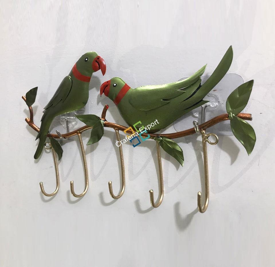 Metallic Parrot Couple Sitting Key Holder For Wall Decor/Gift Item - Image 5
