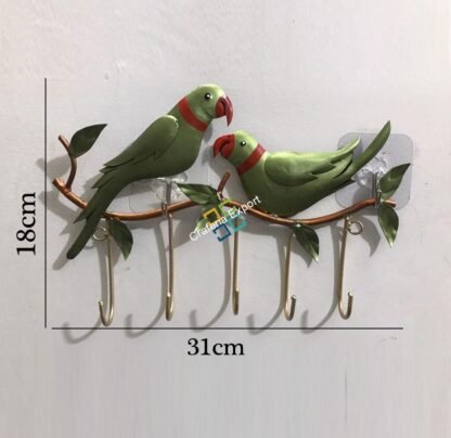 Metallic Parrot Couple Sitting Key Holder For Wall Decor/Gift Item - Image 3