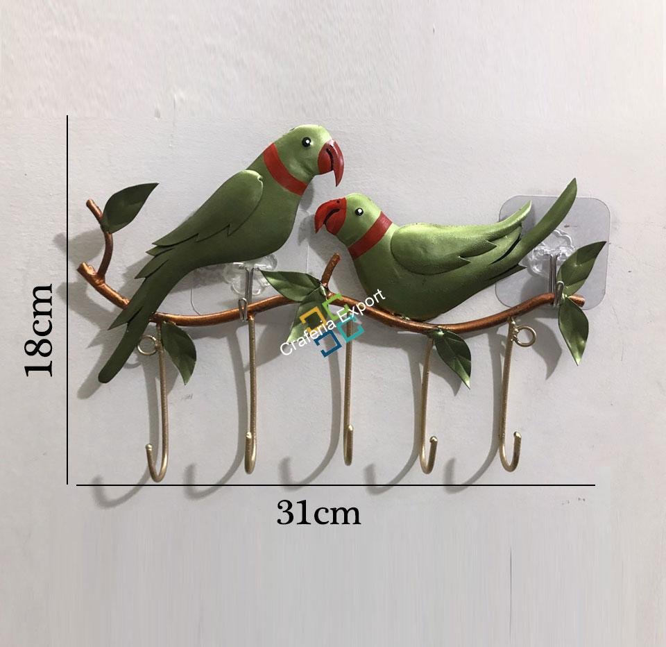 Metallic Parrot Couple Sitting Key Holder For Wall Decor/Gift Item - Image 3