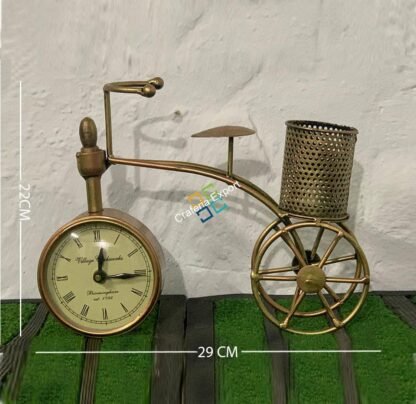 Antique Cycle Table clock Showpiece With Pen Holder Stand For Decor - Image 5