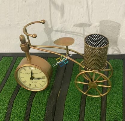 Antique Cycle Table clock Showpiece With Pen Holder Stand For Decor - Image 3