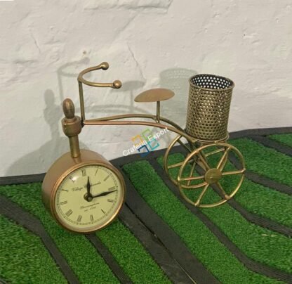 Antique Cycle Table clock Showpiece With Pen Holder Stand For Decor - Image 4