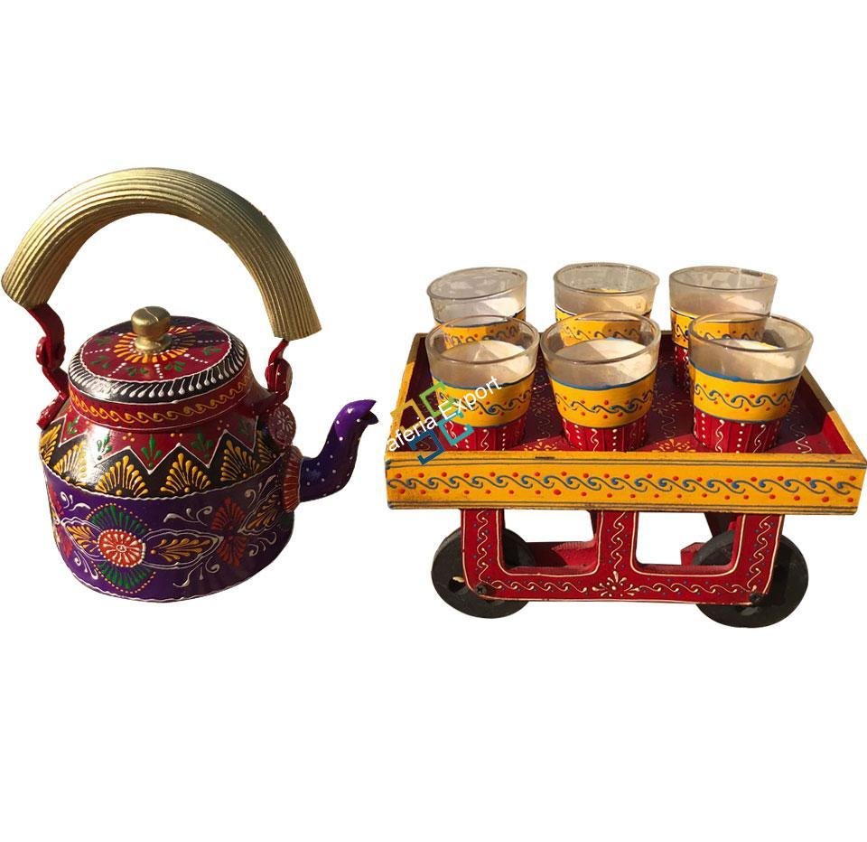 Set of Traditional Stlye Kettle(ketli) With Moving Tray and 6 Glasses - Image 2