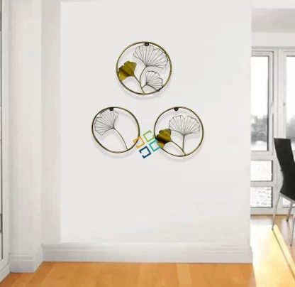 Round Ring shaped wall art panel with flower design for home decor set of 3 - Image 2