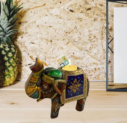 wooden elephant Tealight candle holder handicrafts showpiece - Image 2