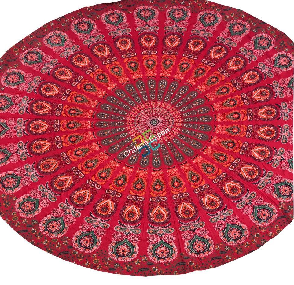 Round Red tapestry Poster for Wall decor / Mandala Red colour tapestry for Home decoration at Office & Home - Image 3