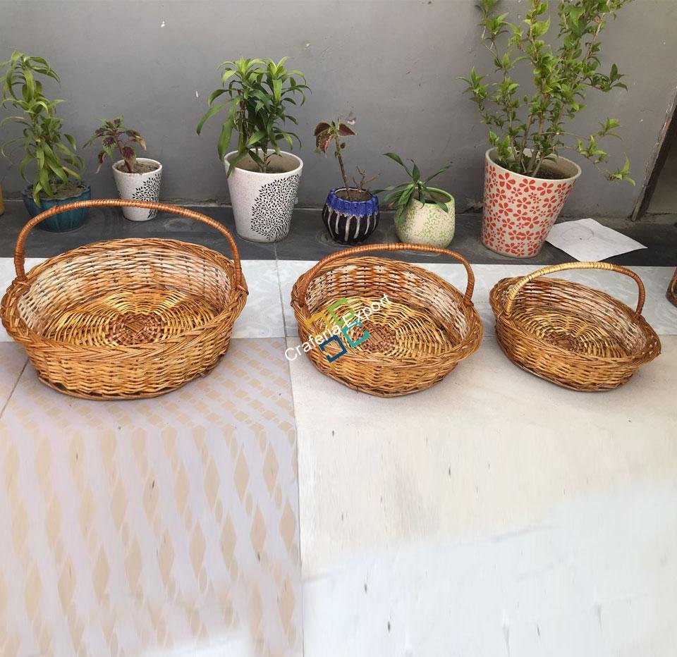 Brown Kitchen Storage Cane Basket for all Purpose ( Set of 3 ) - Image 2