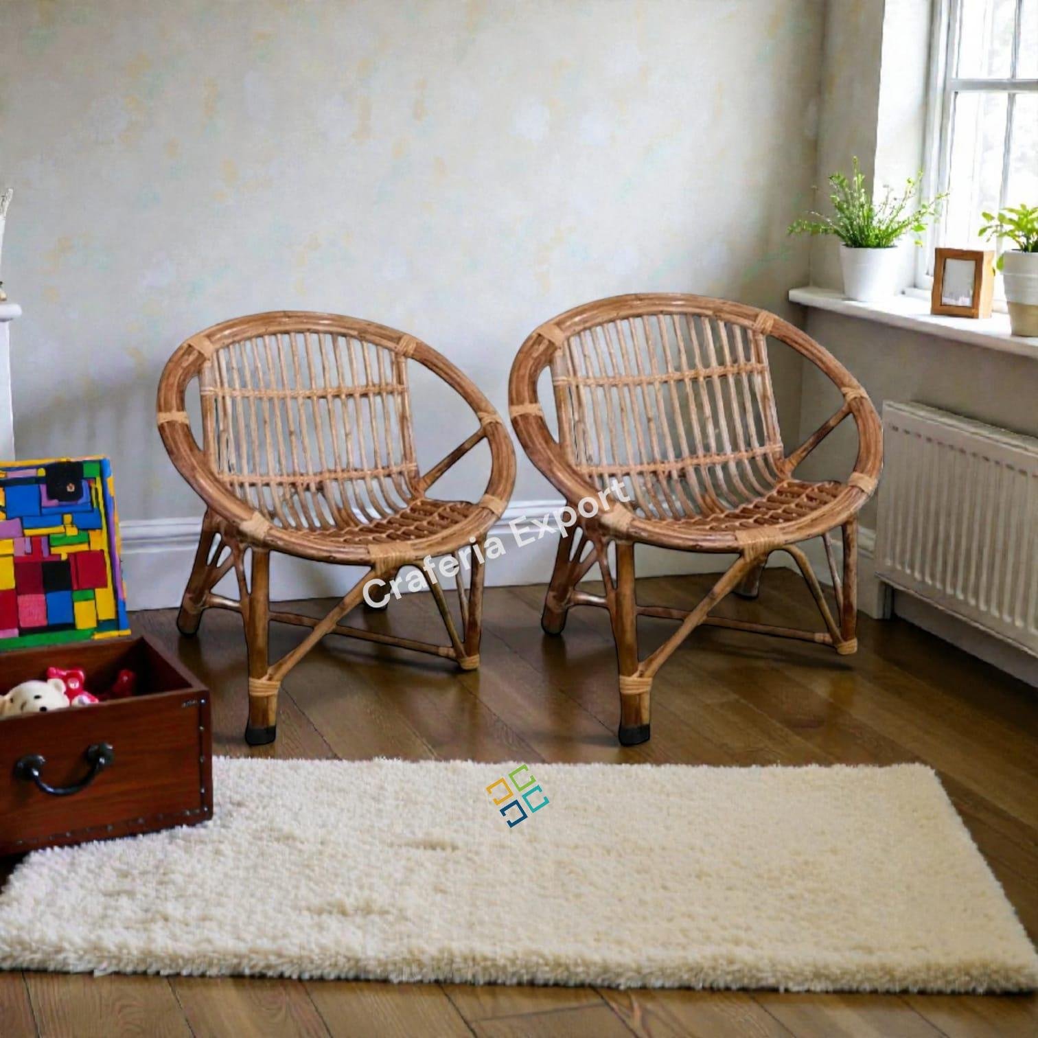 Cane Wood Chair For Kids Sitting Picnic Chair | Garden Home Decor Furniture Chairs (Set of 2) - Image 2