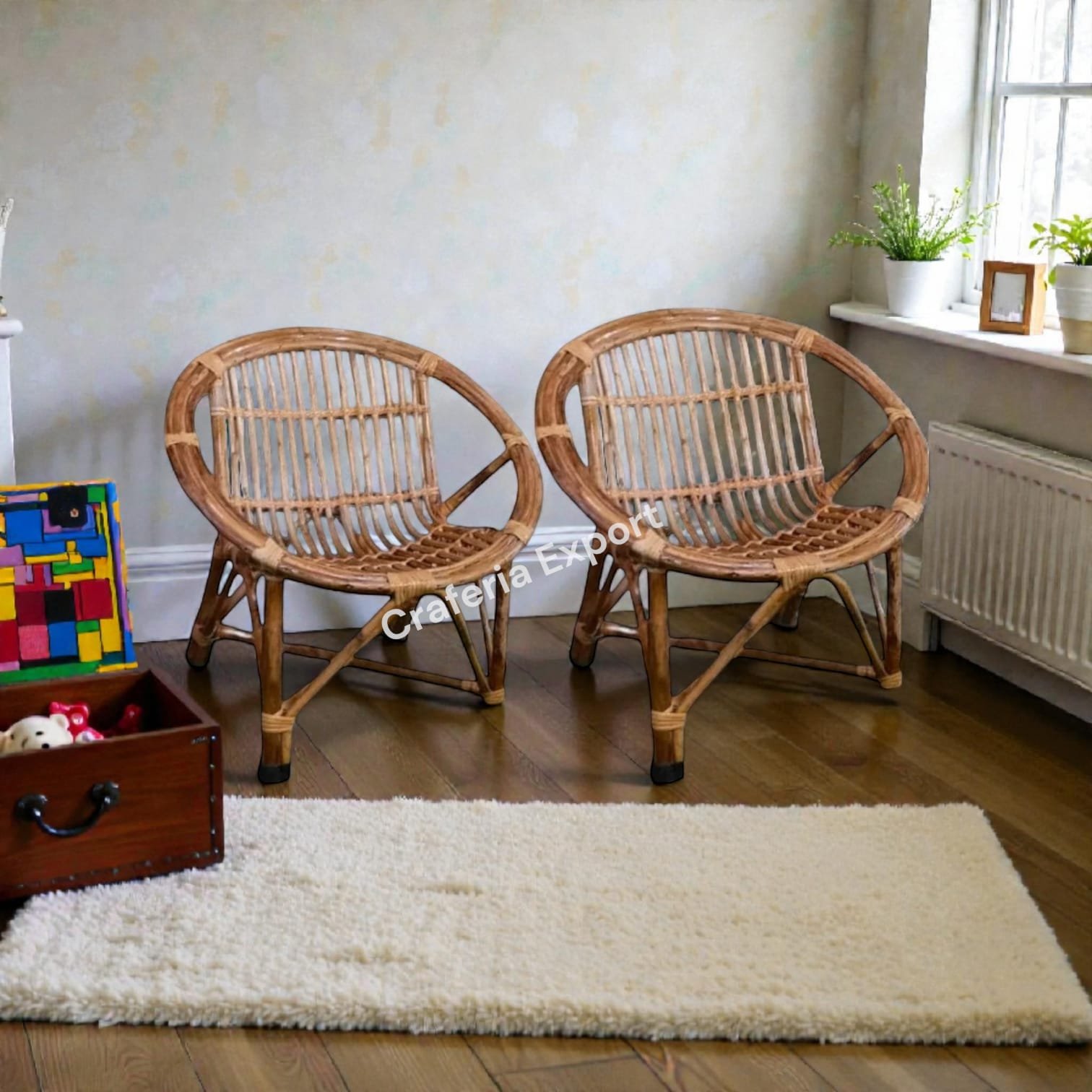 Cane Wood Chair For Kids Sitting Picnic Chair | Garden Home Decor Furniture Chairs (Set of 2) - Image 2