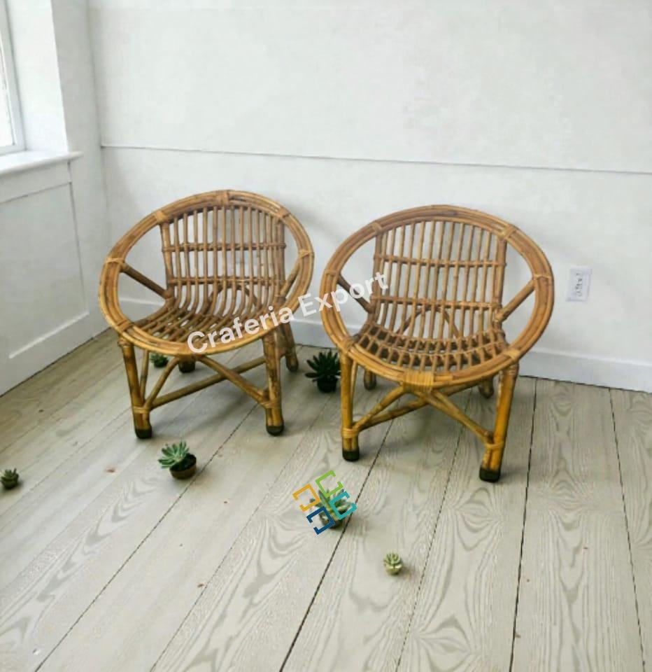 Cane Wood Chair For Kids Sitting Picnic Chair | Garden Home Decor Furniture Chairs (Set of 2) - Image 3
