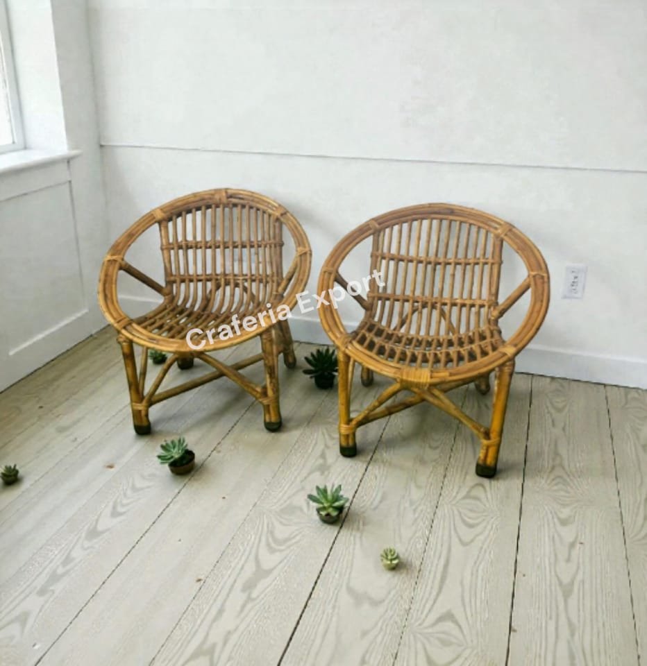 Cane Wood Chair For Kids Sitting Picnic Chair | Garden Home Decor Furniture Chairs (Set of 2) - Image 3