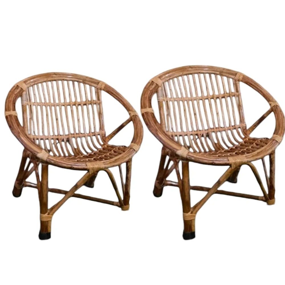 Cane Wood Chair For Kids Sitting Picnic Chair | Garden Home Decor Furniture Chairs (Set of 2) - Image 4