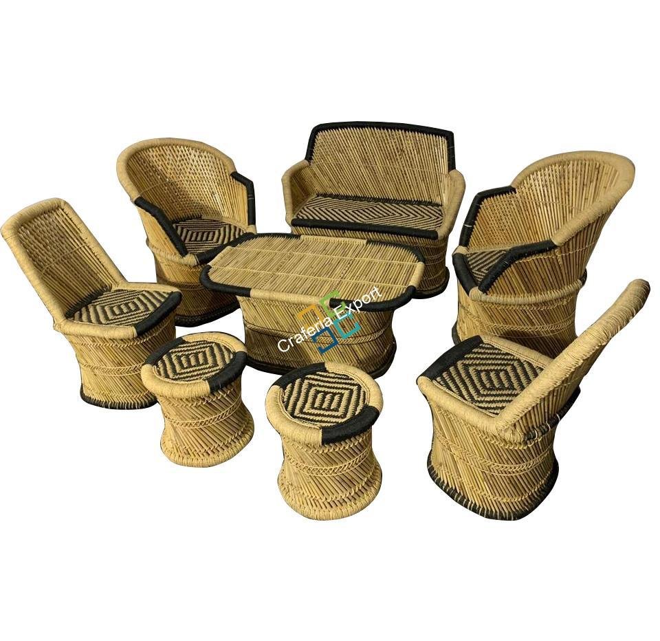 Bamboo Handmade Mudha Furniture (Set of 8) Chairs,Table Stools for living Areas of Home , Hotels , Resorts Use - Image 2