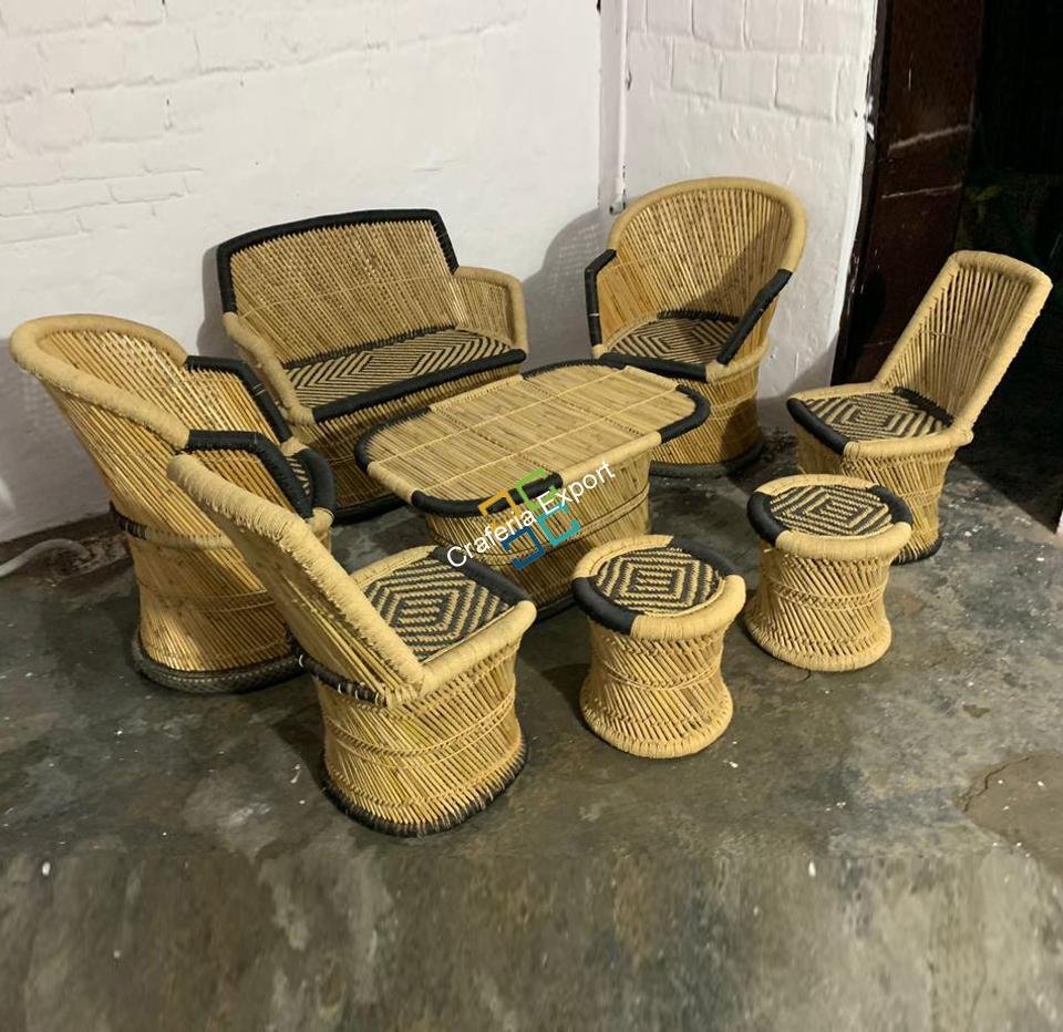 Bamboo Handmade Mudha Furniture (Set of 8) Chairs,Table Stools for living Areas of Home , Hotels , Resorts Use - Image 3