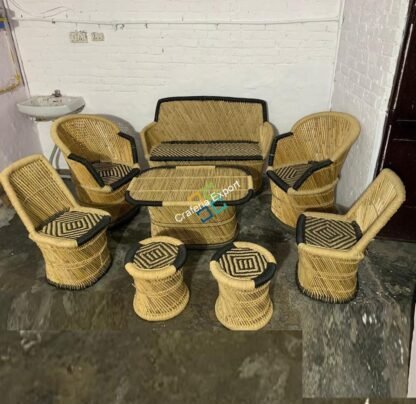 Bamboo Handmade Mudha Furniture (Set of 8) Chairs,Table Stools for living Areas of Home , Hotels , Resorts  Use - Image 4