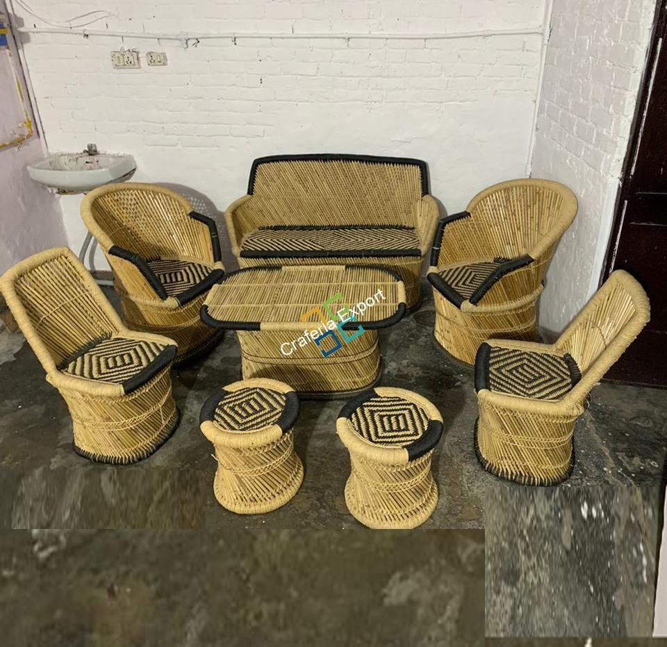 Bamboo Handmade Mudha Furniture (Set of 8) Chairs,Table Stools for living Areas of Home , Hotels , Resorts Use - Image 4