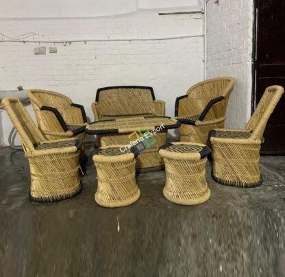 Bamboo Handmade Mudha Furniture (Set of 8) Chairs,Table Stools for living Areas of Home , Hotels , Resorts  Use - Image 5