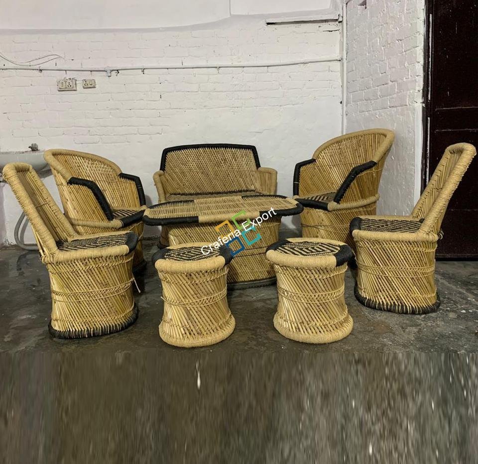 Bamboo Handmade Mudha Furniture (Set of 8) Chairs,Table Stools for living Areas of Home , Hotels , Resorts Use - Image 5