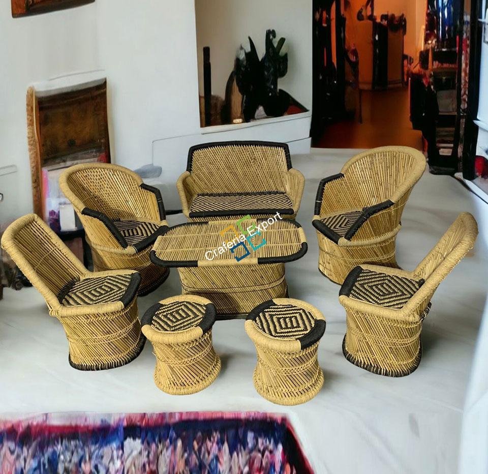 Bamboo Handmade Mudha Furniture (Set of 8) Chairs,Table Stools for living Areas of Home , Hotels , Resorts Use - Image 6