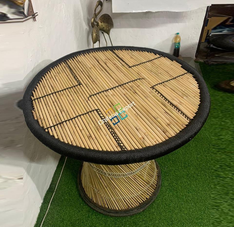 Bamboo Round Table with Extra Height For Living Rooms, Hotels, Garden, Bars Use -Black color - Image 2