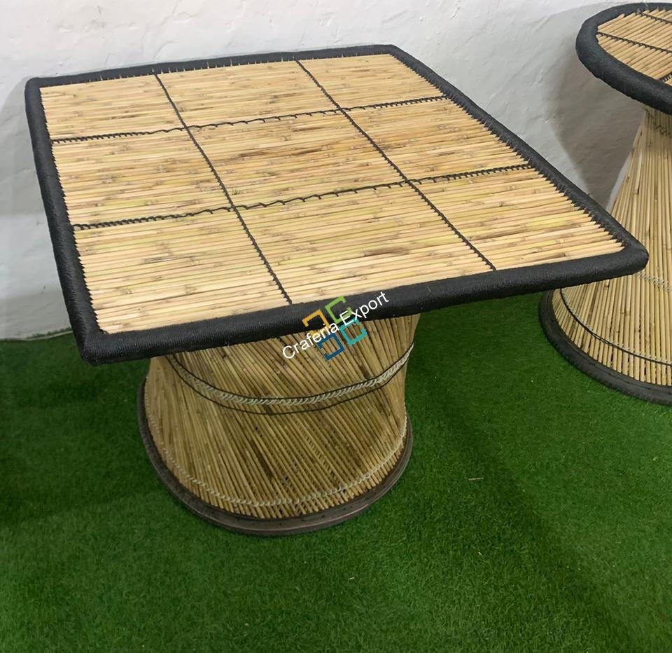 Bamboo Square Top Handmade High Table | Home , Office ,Garden Coffee Dinner Table, - Black Color - Image 2