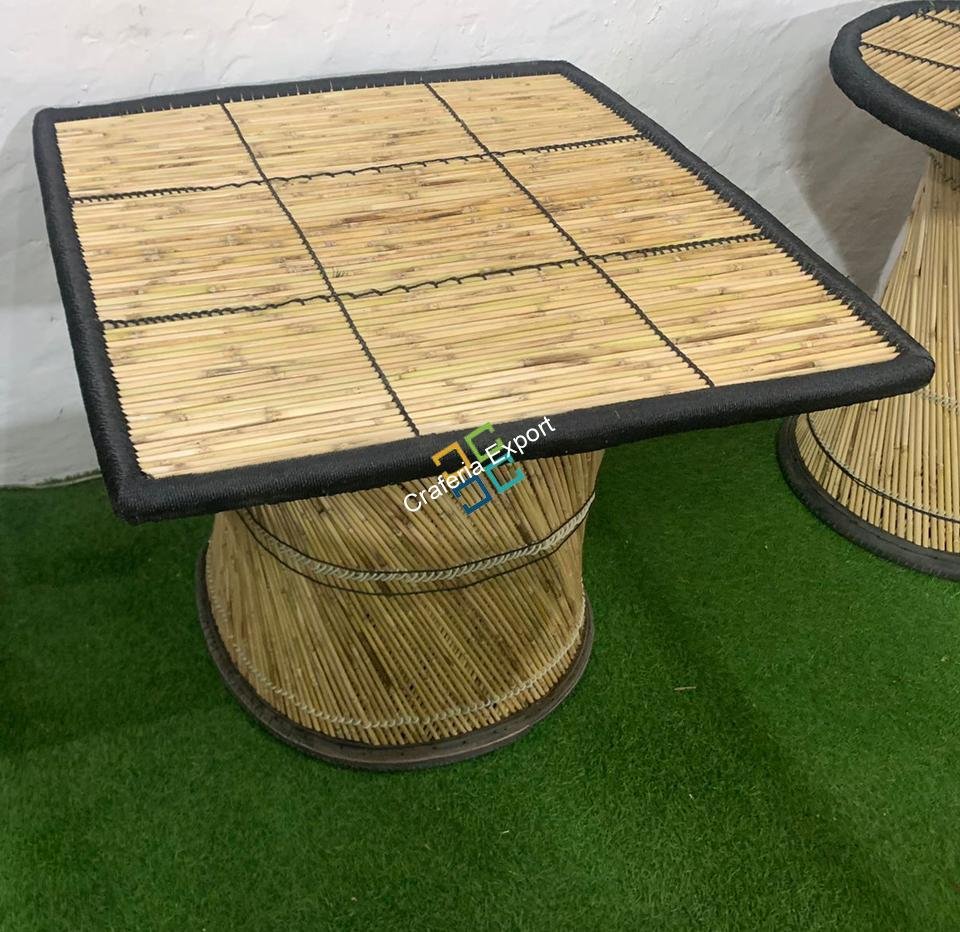 Bamboo Square Top Handmade High Table | Home , Office ,Garden Coffee Dinner Table, - Black Color - Image 3