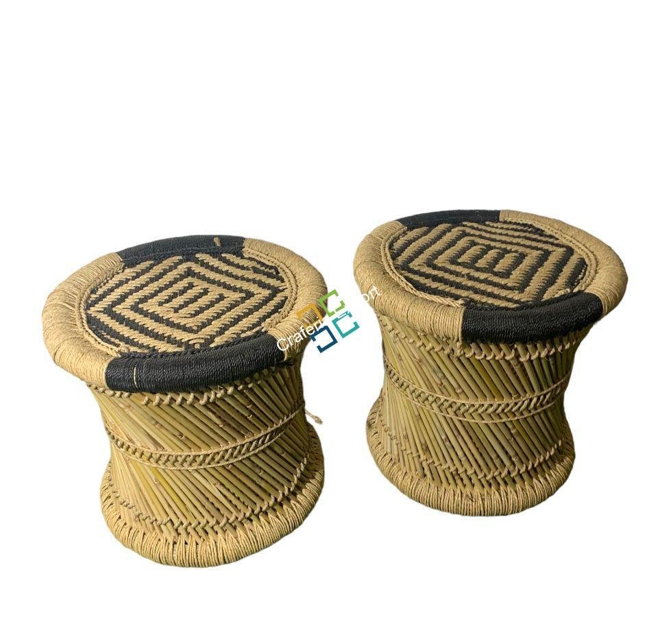 Natural Bamboo Mudha/mudda stools for indoor and outdoor (large size)set of 2 - Image 2