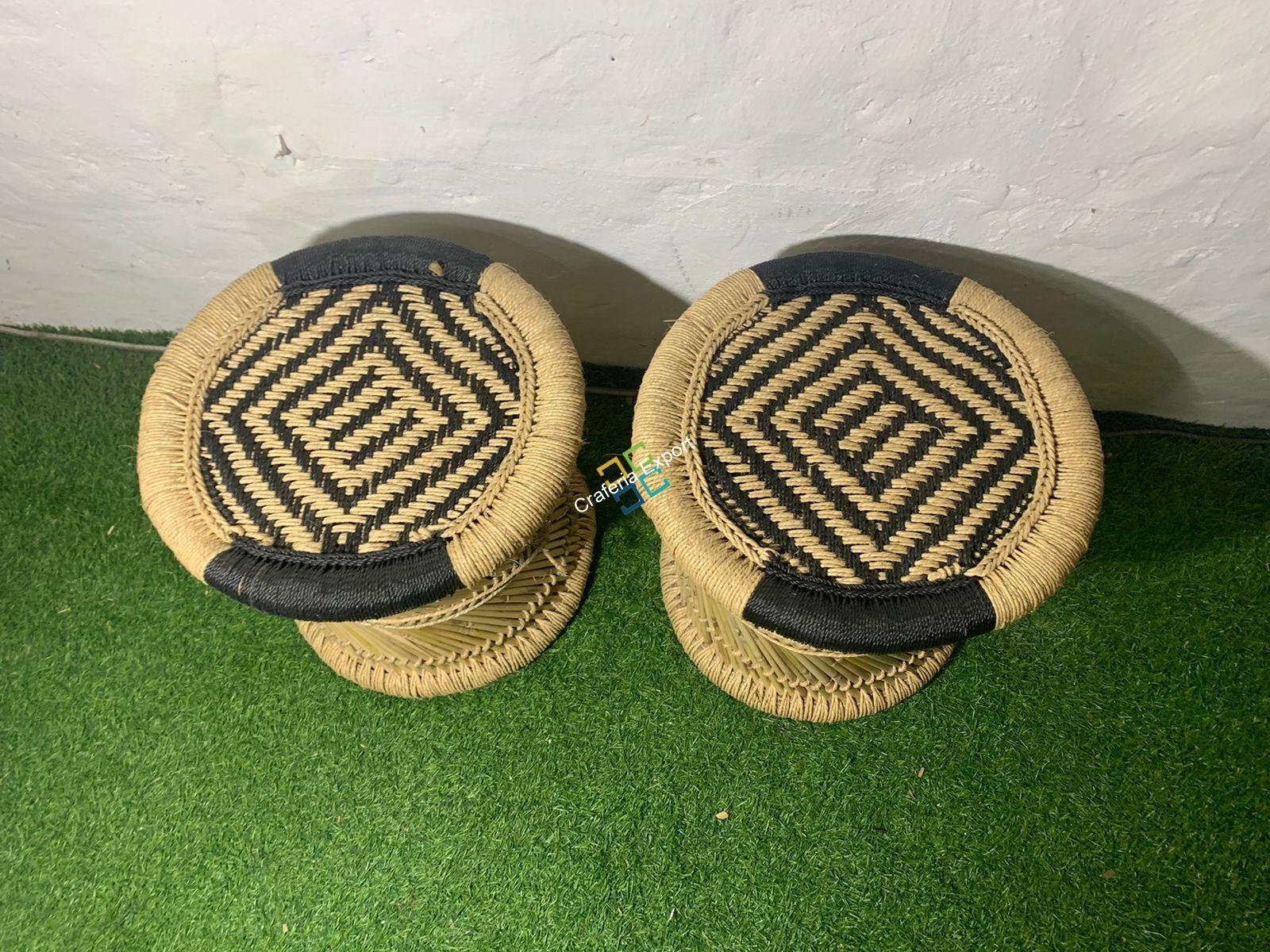 Natural Bamboo Mudha/mudda stools for indoor and outdoor (large size)set of 2 - Image 3