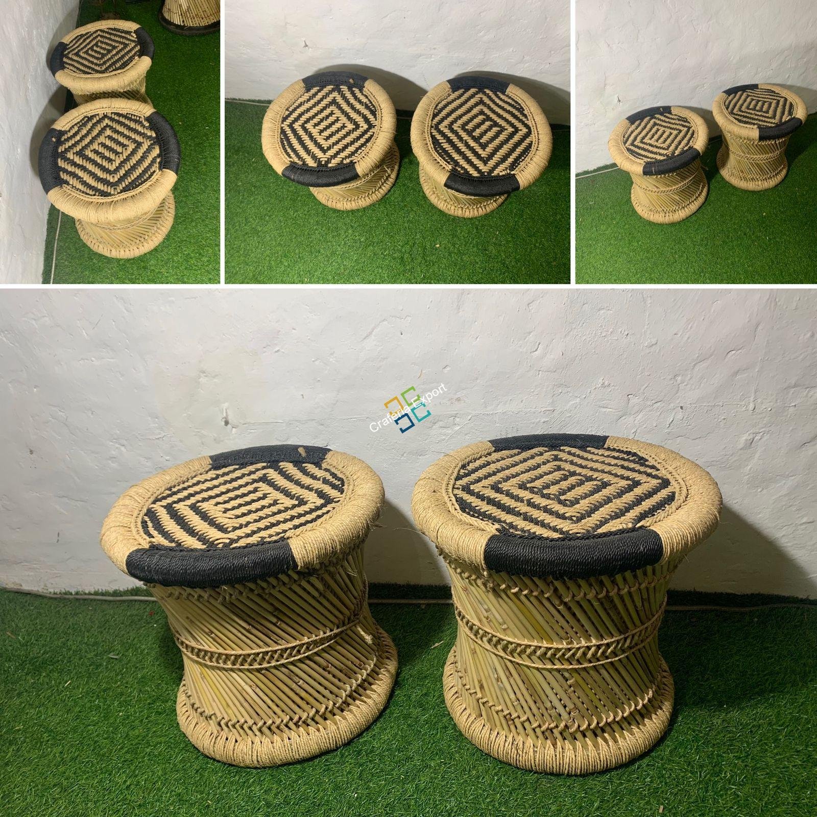 Natural Bamboo Mudha/mudda stools for indoor and outdoor (large size)set of 2 - Image 4