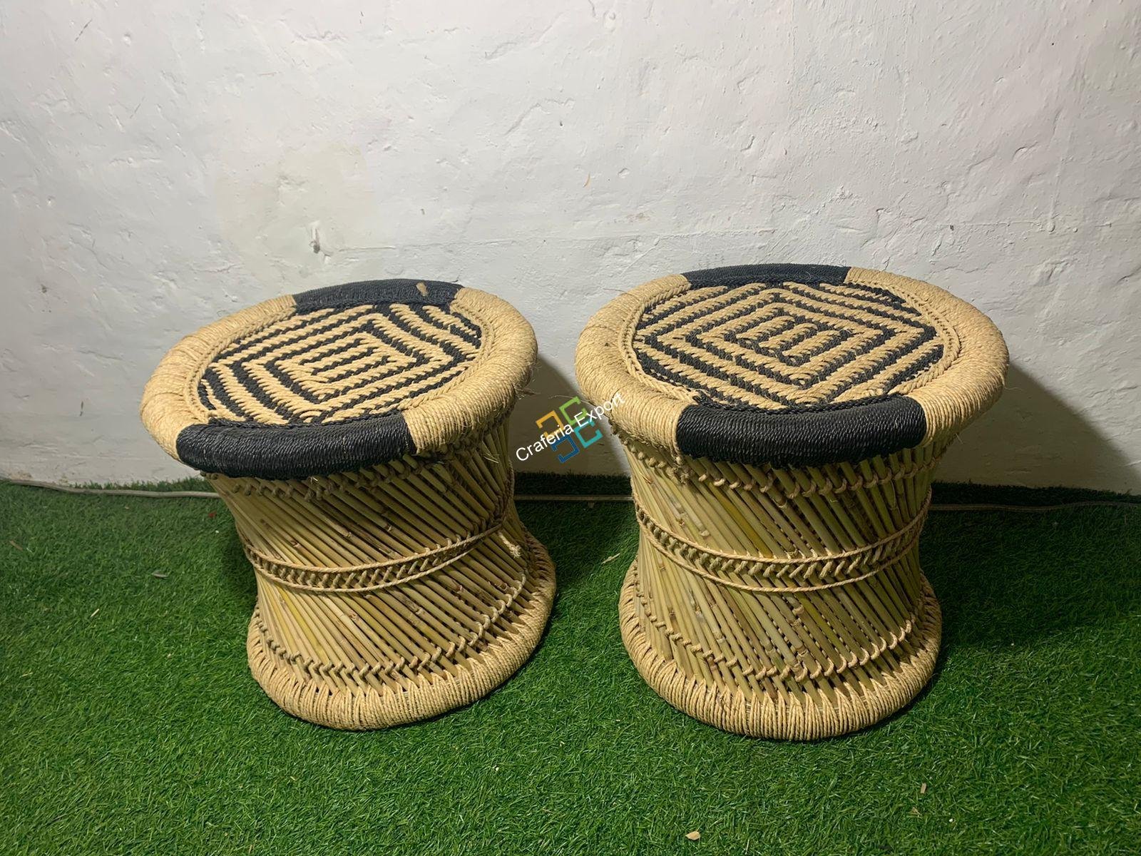 Natural Bamboo Mudha/mudda stools for indoor and outdoor (large size)set of 2 - Image 5