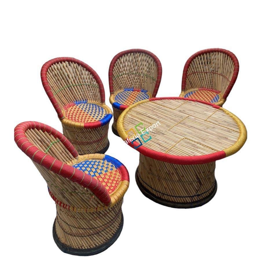 Bamboo Cane Chair Table Outdoor Furniture Set For Garden / Balcony - Image 2