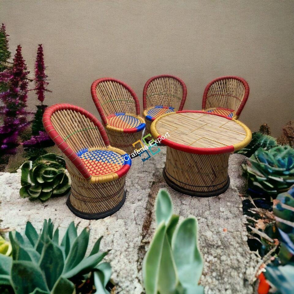 Bamboo Cane Chair Table Outdoor Furniture Set For Garden / Balcony - Image 4