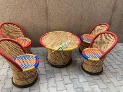 Bamboo Cane Chair Table Outdoor Furniture Set For Garden / Balcony - Image 5